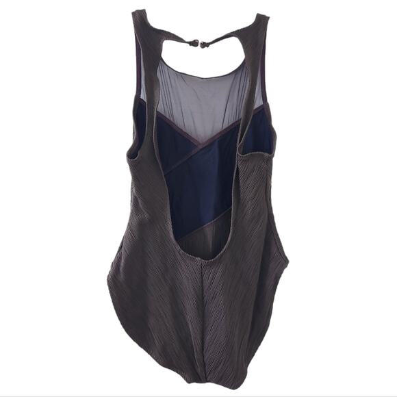 Anne Cole One Piece Swimsuit Size 14 Brown, Mesh Detail Chest Bathing Suit Women - Picture 3 of 6